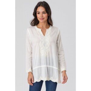 NWT Chicos White Embroidered Tunic Top Size SMall Long Sleeve Lightweight 100% C
